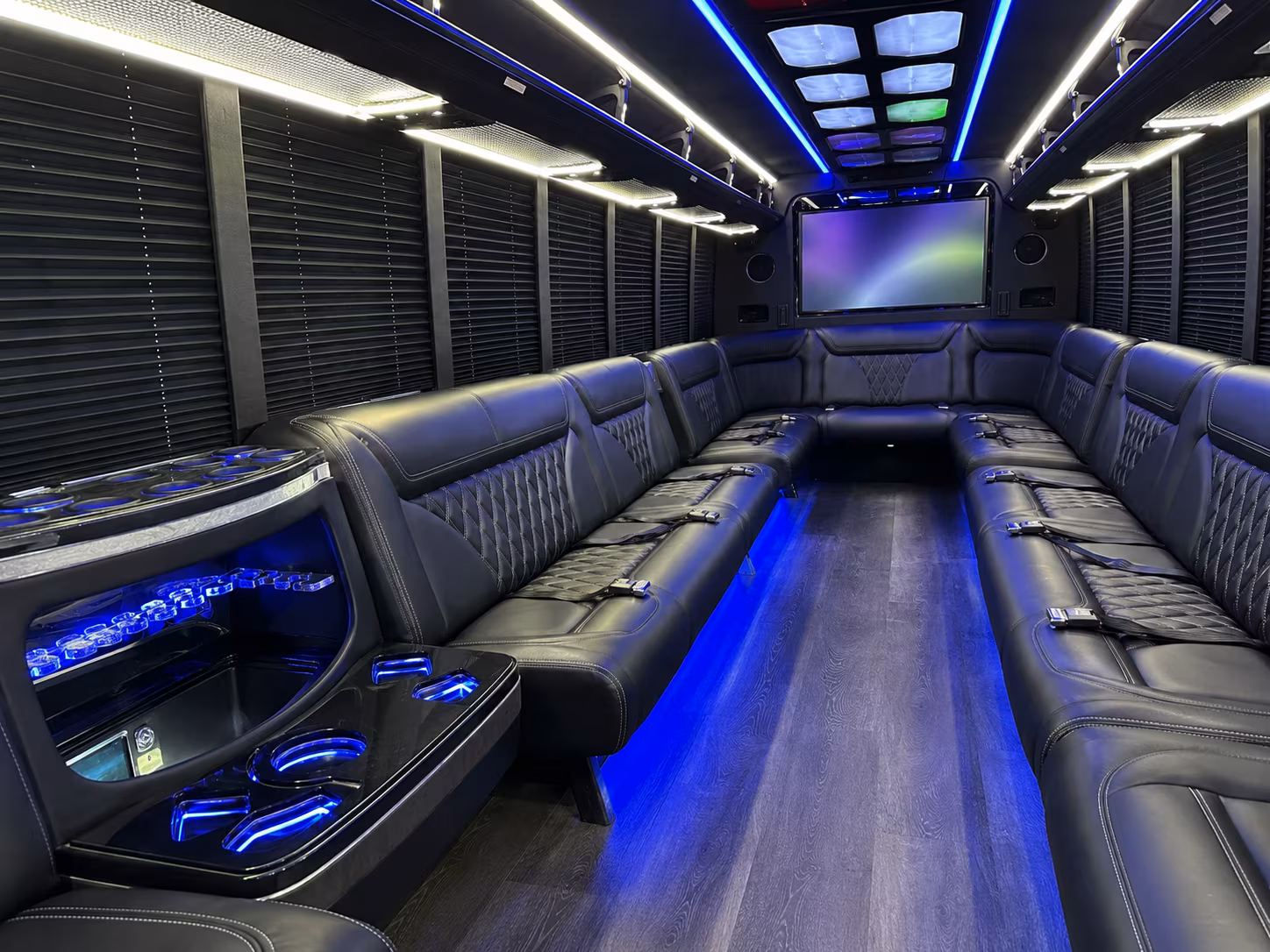 folsom 20 passenger party bus inside